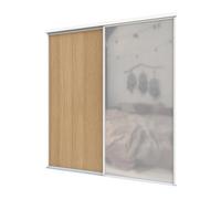 A-Class Sliding Doors Mid Oak & Mirror 2-Door Sliding Wardrobe Door Kit, White Frame & Tracks, Opening Height (H) 225-226Cm & Width (W) 180-181Cm