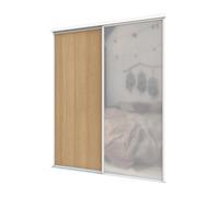 A-Class Sliding Doors Mid Oak & Mirror 2-Door Sliding Wardrobe Door Kit, White Frame & Tracks, Opening Height (H) 225-226Cm & Width (W) 149-150Cm