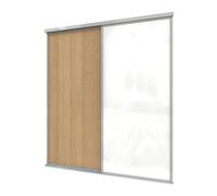 A-Class Sliding Doors Mid Oak & White Glass 2-Door Sliding Wardrobe Door Kit, Silver Frame & Tracks, Opening Height (H) 225-226Cm & Width (W) 180-181Cm