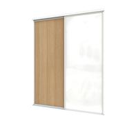 A-Class Sliding Doors Mid Oak & White Glass 2-Door Sliding Wardrobe Door Kit, White Frame & Tracks, Opening Height (H) 225-226Cm & Width (W) 149-150Cm