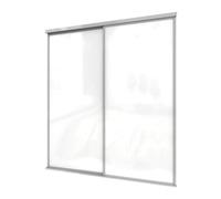 A-Class Sliding Doors Pure White Glass 2-Door Sliding Wardrobe Door Kit, Silver Frame & Tracks, Opening Height (H) 225-226Cm & Width (W) 180-181Cm
