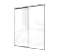 A-Class Sliding Doors Pure White Glass 2-Door Sliding Wardrobe Door Kit, Silver Frame & Tracks, Opening Height (H) 225-226Cm & Width (W) 149-150Cm