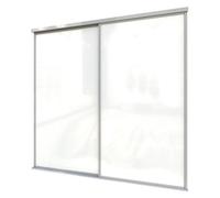 A-Class Sliding Doors Pure White Glass 2-Door Sliding Wardrobe Door Kit, Silver Frame & Tracks, Opening Height (H) 225-226Cm & Width (W) 211-212Cm