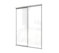 A-Class Sliding Doors Pure White Glass 2-Door Sliding Wardrobe Door Kit, Silver Frame & Tracks, Opening Height (H) 225-226Cm & Width (W) 119-120Cm