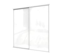 A-Class Sliding Doors Pure White Glass 2-Door Sliding Wardrobe Door Kit, White Frame & Tracks, Opening Height (H) 225-226Cm & Width (W) 180-181Cm