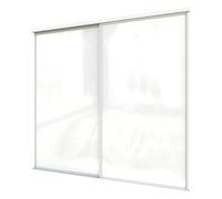 A-Class Sliding Doors Pure White Glass 2-Door Sliding Wardrobe Door Kit, White Frame & Tracks, Opening Height (H) 225-226Cm & Width (W) 211-212Cm