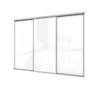 A-Class Sliding Doors Pure White Glass 3-Door Sliding Wardrobe Door Kit, Silver Frame & Tracks, Opening Height (H) 225-226Cm & Width (W) 269-270Cm