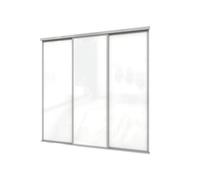 A-Class Sliding Doors Pure White Glass 3-Door Sliding Wardrobe Door Kit, Silver Frame & Tracks, Opening Height (H) 225-226Cm & Width (W) 178-179Cm
