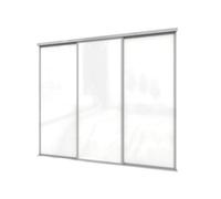 A-Class Sliding Doors Pure White Glass 3-Door Sliding Wardrobe Door Kit, Silver Frame & Tracks, Opening Height (H) 225-226Cm & Width (W) 223-224Cm