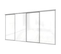 A-Class Sliding Doors Pure White Glass 4-Door Sliding Wardrobe Door Kit, Silver Frame & Tracks, Opening Height (H) 225-226Cm & Width (W) 359-360Cm
