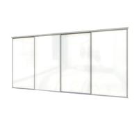 A-Class Sliding Doors Pure White Glass 4-Door Sliding Wardrobe Door Kit, Silver Frame & Tracks, Opening Height (H) 225-226Cm & Width (W) 421-422Cm