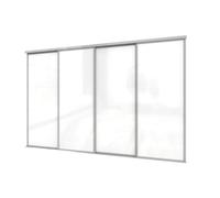 A-Class Sliding Doors Pure White Glass 4-Door Sliding Wardrobe Door Kit, Silver Frame & Tracks, Opening Height (H) 225-226Cm & Width (W) 297-298Cm