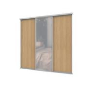 A-Class Sliding Doors Set Of 3 Oak & Mirror Sliding Wardrobe Door Kit, Silver Frame & Tracks, Opening Height (H) 225-226Cm & Width (W) 178-179Cm