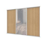 A-Class Sliding Doors Set Of 3 Oak & Mirror Sliding Wardrobe Door Kit, White Frame & Tracks, Opening Height (H) 225-226Cm & Width (W) 269-270Cm