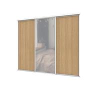 A-Class Sliding Doors Set Of 3 Oak & Mirror Sliding Wardrobe Door Kit, White Frame & Tracks, Opening Height (H) 225-226Cm & Width (W) 223-224Cm