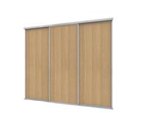 A-Class Sliding Doors Set Of 3 Oak Sliding Wardrobe Door Kit In Silver Frame & Tracks, Opening Height (H) 225-226Cm & Width (W) 223-224Cm