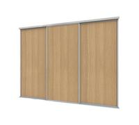 A-Class Sliding Doors Set Of 3 Oak Sliding Wardrobe Door Kit In Silver Frame & Tracks, Opening Height (H) 225-226Cm & Width (W) 269-270Cm