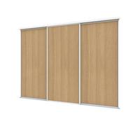 A-Class Sliding Doors Set Of 3 Oak Sliding Wardrobe Door Kit In White Frame & Tracks, Opening Height (H) 225-226Cm & Width (W) 269-270Cm