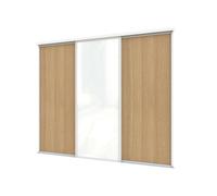 A-Class Sliding Doors Set Of 3 Oak & White Glass Sliding Wardrobe Door Kit, White Frame & Tracks, Opening Height (H) 225-226Cm & Width (W) 223-224Cm