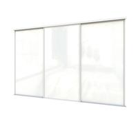 A-Class Sliding Doors Set Of 3 Pure White Glass Sliding Wardrobe Door Kit In White Frame & Tracks, Opening Height (H) 225-226Cm & Width (W) 316-317Cm