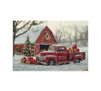 A Classic Red Truck Is Parked in Front of A Christmas Red Barn Poster Canvas Wall Decor Art Painting Prints on Modern Artwork for Living Room,Bathroom,Bedroom,Home 08x12inch(20x30cm)