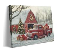 A Classic Red Truck Is Parked in Front of A Christmas Red Barn Poster Canvas Wall Decor Art Painting Prints on Modern Artwork for Living Room,Bathroom,Bedroom,Home 08x12inch(20x30cm)