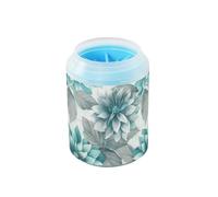 A Close Up Of Grey and Teal Floral Leaves on White Fabric Portable Pet Foot Cleaner Silicone Brush Soft Feet Grooming Supplies Gently Cleans Paws After Walks limpiador de patas para perro