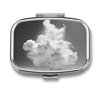 A Cloud Floating Pill Box 2 Compartment, Portable Pill Case with Mirror for Pocket Purse Travel, Mini Metal Medicine Organizer for Vitamins Fish Oil