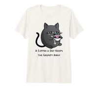 A Coffee A Day Keeps The Grumpy Away Funny Feline Premium T-Shirt