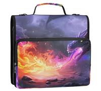 A Colored Dragon Spitting Colored Fire 3 Ring Zipper Binder with Handle Shoulder Strap, 500 Sheet Capacity Multi-Pocket Storage Organizer Bag for School Office