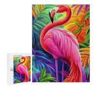 A Colorful Flamingo Stands Amidst Vibrant Tropical Foliage. 500 Pieces Pieces animal Classic Wooden Jigsaw Puzzle for Adults