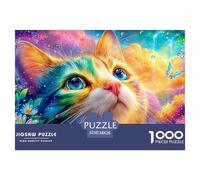 A Colorful Kitten with Vibrant Eyes Amid Flowers And Bubbles 1000Pc Jigsaw Puzzle Dreamy Cute Cat - Premium Quality, Great for Adults & Kids 38x26cm/1000pcs