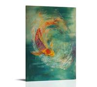 A Colorful Koi Fish Circling Unseen Ripples, Scales Glistening over A Soft Sea Green Canvas. Wall Art Mural Modern Decoration Hanging Art Poster 12x18inch(30x45cm)