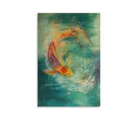 A Colorful Koi Fish Circling Unseen Ripples, Scales Glistening over A Soft Sea Green Canvas. Wall Art Mural Modern Decoration Hanging Art Poster 16x24inch(40x60cm)