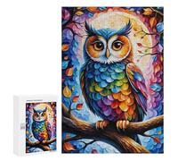 A Colorful Owl Perched on A Vibrant Tree Branch.300 Pieces Pieces animal Classic Wooden Jigsaw Puzzle for Adults