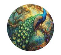 A Colorful Peacock 120 Piece Circular Jigsaw Puzzle Feathers Shimmering Animal Shape Pieces Challenging Brainteaser for Adults Premium Home Decor Gift 120 PCS