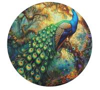 A Colorful Peacock 195 Piece Circular Jigsaw Puzzle Feathers Shimmering Animal Shape Pieces Challenging Brainteaser for Adults Premium Home Decor Gift 195 PCS