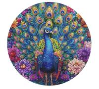 A Colorful Peacock 195 Piece Round Jigsaw Puzzle Feathers Shimmering Animal Shape Durable Pieces Family Puzzle Stress Relief Home Decor Brainteaser Educational Challenging 195 PCS