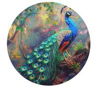 A Colorful Peacock 195 Piece Round Puzzle Feathers Shimmering Animal Shape Family Stress Relief Puzzle Home Decor Creative Brainteaser Creative Challeng Educational 195 PCS