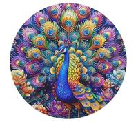 A Colorful Peacock 68 Piece Round Jigsaw Puzzle Feathers Shimmering Animal Shape All Ages Gift Puzzle Stress Relief Relaxing Activity Home Decor Educational Challenging 68 PCS