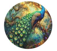A Colorful Peacock 68 Piece Round Jigsaw Puzzle Feathers Shimmering Animal Shape Family Bonding Educational Puzzle Stress Relief Gift Idea Home Decor Whimsical Design 68 PCS