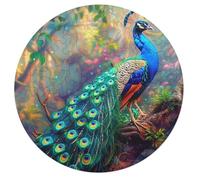 A Colorful Peacock 68 Piece Round Jigsaw Puzzle Feathers Shimmering Animal Shape Premium Family Puzzle Stress Relief Relaxing Activity Home Decor Creative Design 68 PCS