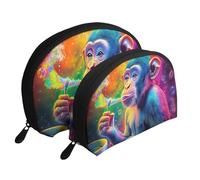 A Colorful Primate with A Monkey Carrying A Coffee Cup Printed Makeup Bags 2-Piece Portable Shell Travel Toiletry Bag