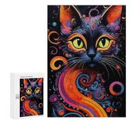 A Colorful, Psychedelic Painting of A Cat.300 Pieces Pieces animal Classic Wooden Jigsaw Puzzle for Adults