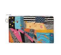 A Colorful Quilt Canvas Coin Purse, Portable Zippered Change Pouch for Women, Small Wallet for Coins Keys Cards Lipstick