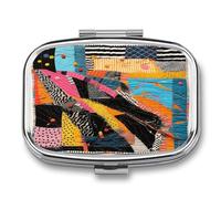 A Colorful Quilt Pill Case 2 Compartment Metal Small Pill Box Travel Pill Organizer Portable Medicine Container Mini Daily Medication Holder for Vitamin Container Fish Oil