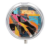 A Colorful Quilt Pill Organizer 3 Compartment Travel Pillbox with Mirror Daily Medicine Pill Case Metal Pill Box for Purse & Pocket Portable Small Medicine Box Round Vitamin Case Container