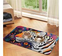 A Colorful Tiger Pet Food Mat 17.2x11.81in Absorbent Non-Slip PU Leather Feeding Mat for Dogs Cats Rubber Bottom Fast Drying Rollable Pet Bowl Placemat