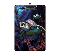 A Colorful Tropical Sea Turtle Clipboard Colorful Sturdy Acrylic Clipboard Decorative Clip Board with Metal Clip Cute Plastic Clipboards A4 for Nurses Office（Standard Size 8.5" X 12.5"）
