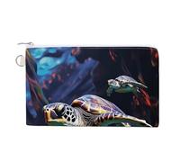 A Colorful Tropical Sea Turtle Coin Purse Mini Change Wallet Portable Change Purse Cute Canvas Coin Wallet Bag with Zipper for Men & Women